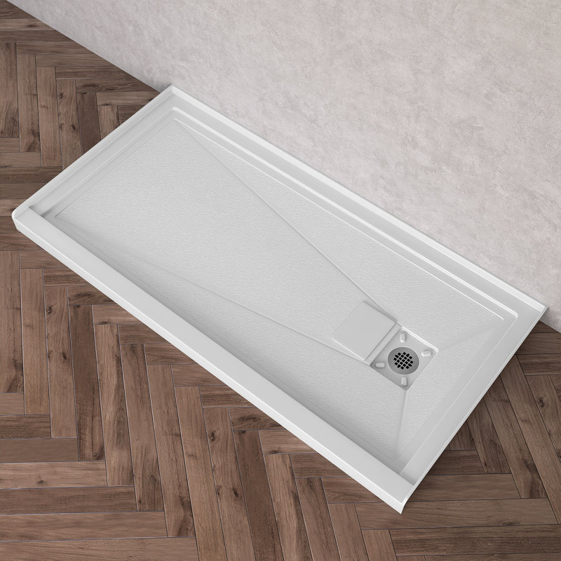 72'' W x 36'' D Alcove Acrylic Shower Base White Single Threshold Rectangular Shower Tray with Drain Cover, Right