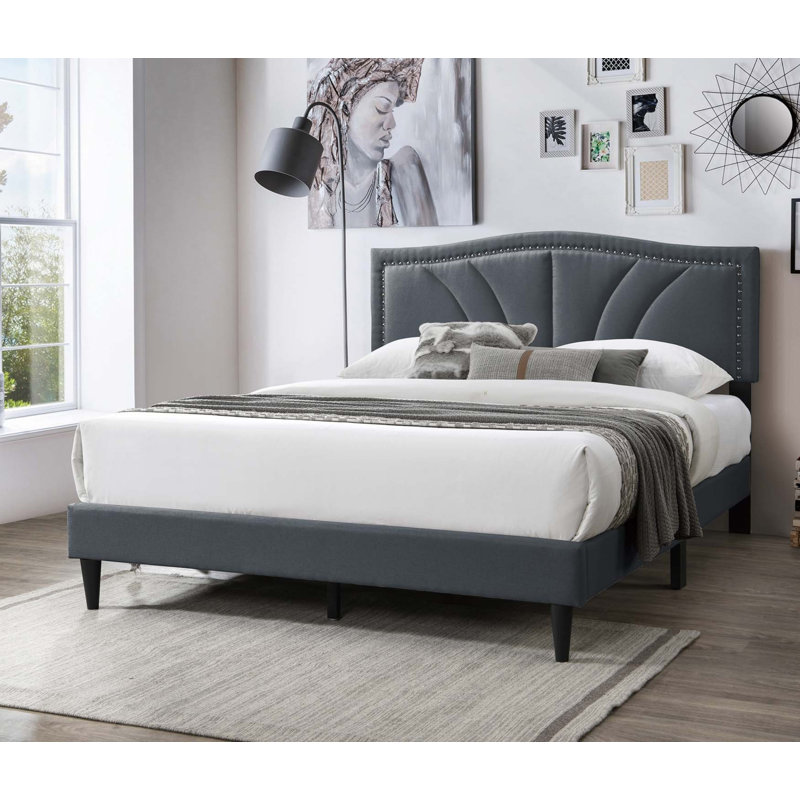 Lit Reo, tête de lit tapissier courbée, Grand, Gris anthracite