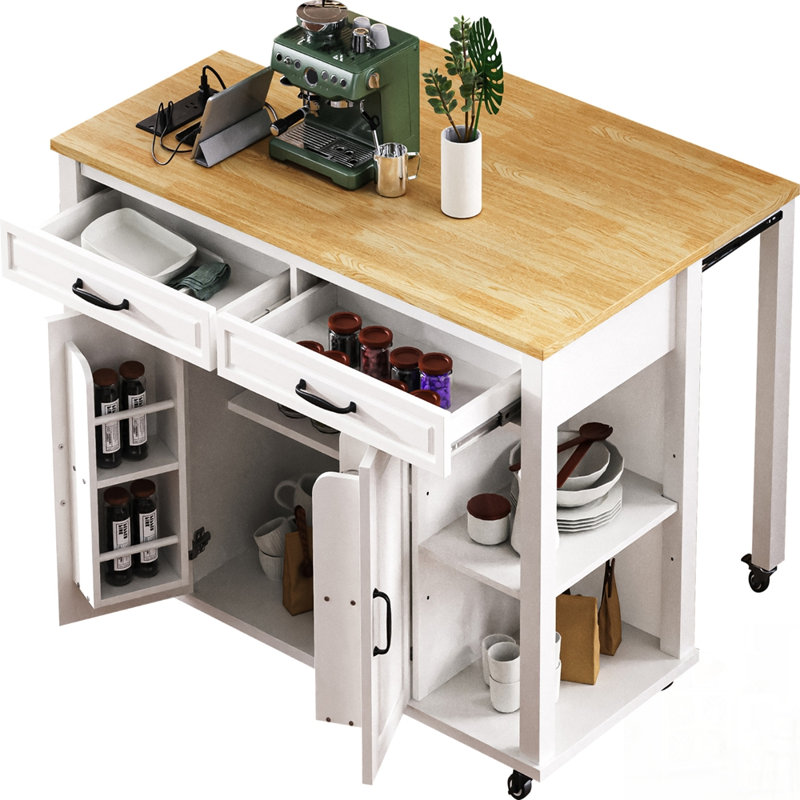 Extendable Kitchen Island with Dining Table, Internal Storage, and Power Outlet for Modern Kitchens