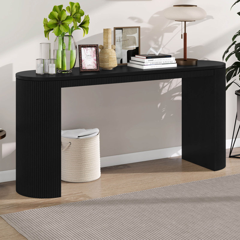 Console courbée à rayures verticales uniques, idéale pour le salon, le bureau ou l'entrée | Idée de cadeau, Noir