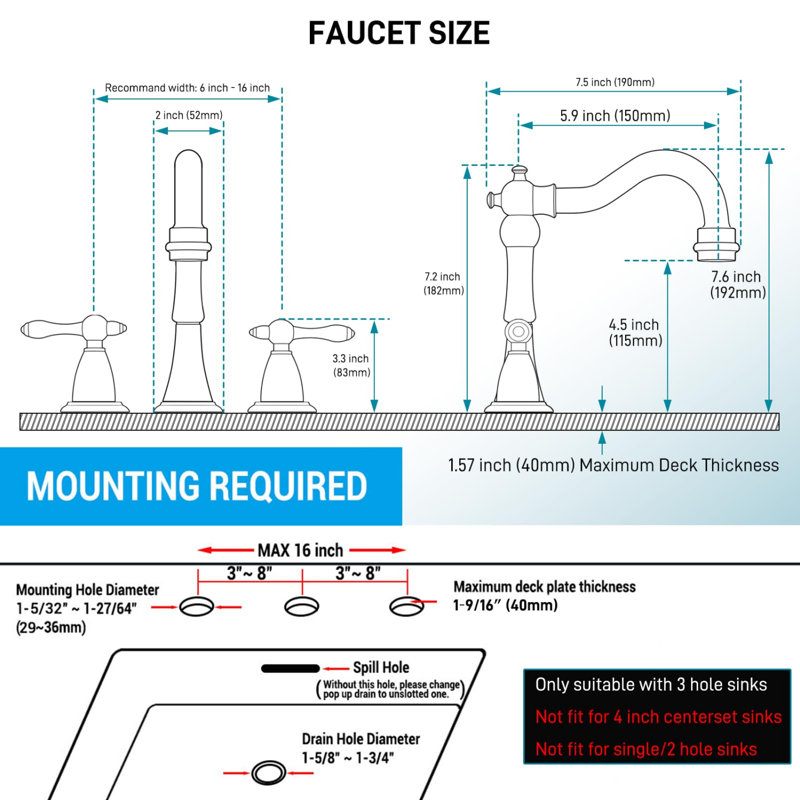 Widespread 2-handle Bathroom Faucet with Drain Assembly