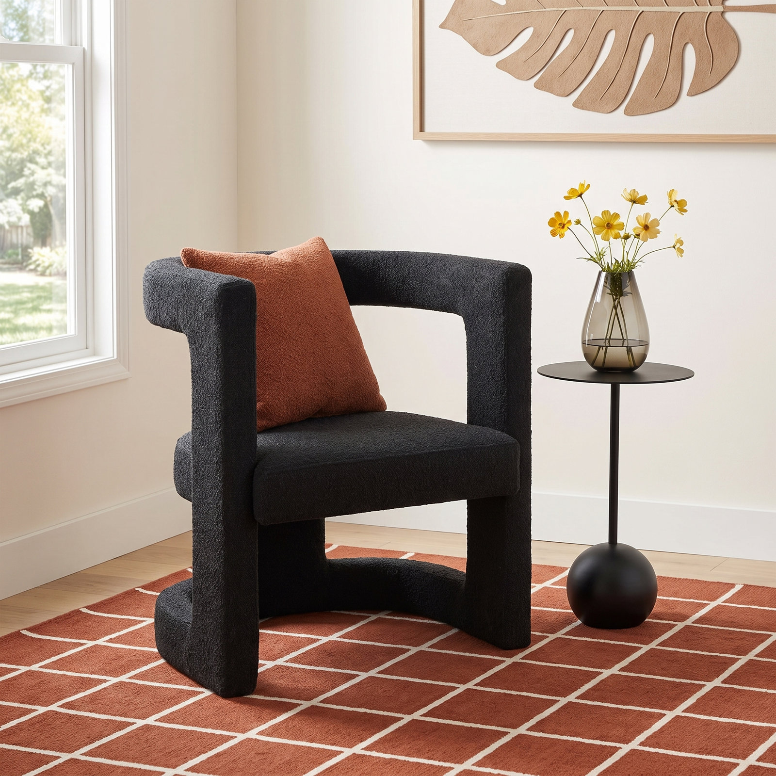 Baadur Barrel Chair, Black Boucle
