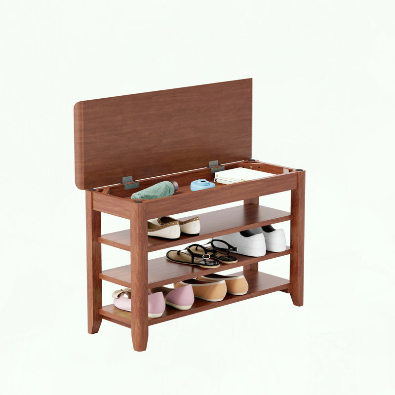 Banc en bois d'hévéa massif avec rangement escamotable, H 21,26 po x l 31,5 po x P 11,9 po