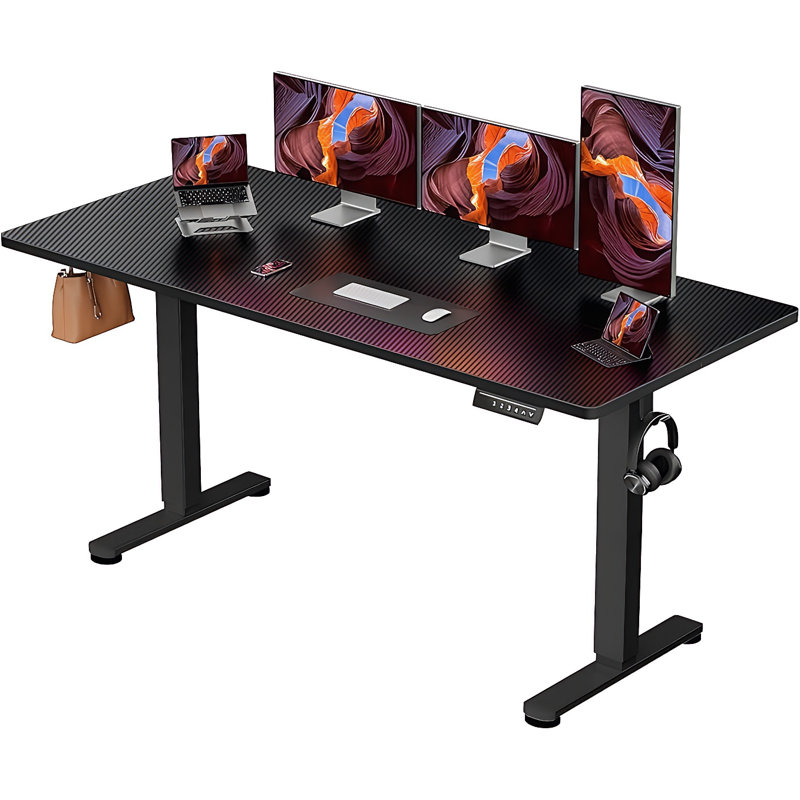 Artia 55'' W Height Adjustable Rectangle Standing Desk, Carbon Fiber Black/Black