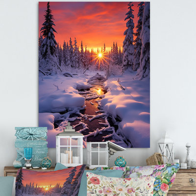 Rose et jaune en hiver lever de soleil III - paysage d'hiver