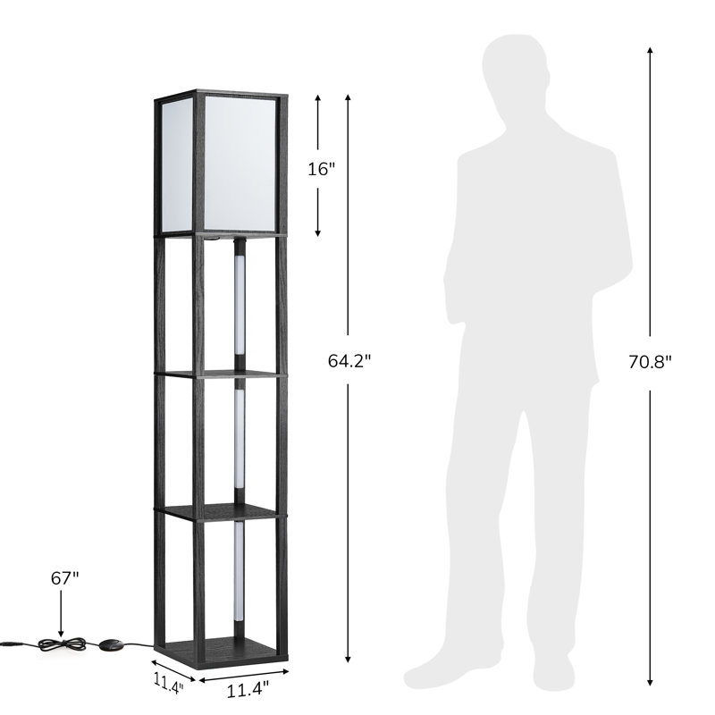 Catara 64.2'' Black LED Dimmable Column Floor Lamp with Shelves