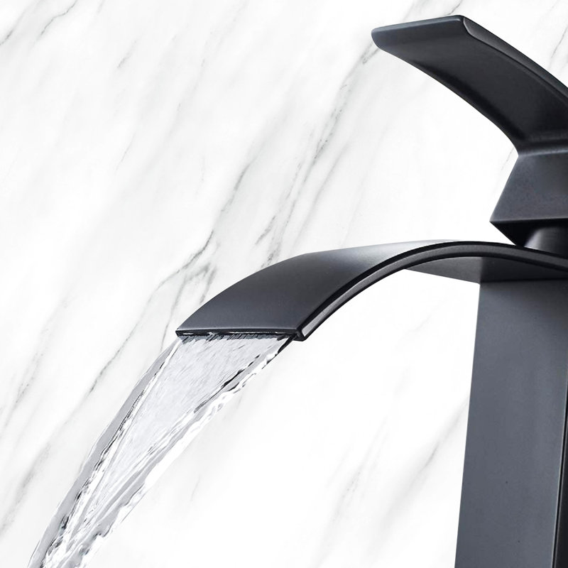 Matte Black Waterfall Spout Bathroom Faucet, Single Handle, Stainless Steel Sink Spout,, Matte Black