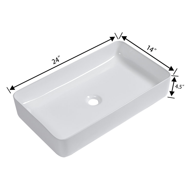 Lavabo de salle de bain vasque rectangulaire en céramique blanche 24 po x 14 po