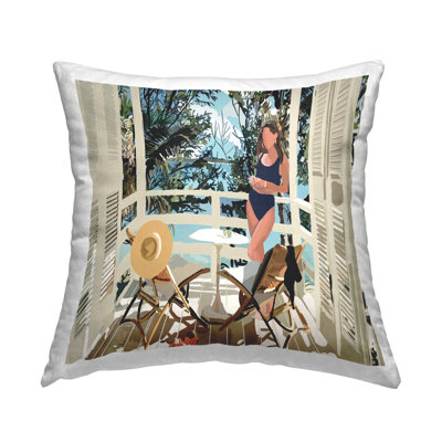 Coussin décoratif «Lounging Woman Coastal Beach» par Amelia Noyes