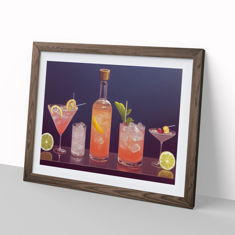 Modern Cocktail Vol.4 - Framed Print, 46cm H x 64cm W x 2cm D, Walnut