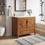 Meuble-lavabo autoportant de style ferme moderne de 76 cm (30 po), joli meuble-lavabo en bois brun avec beaucoup de rangement et lavabo en céramique blanche.