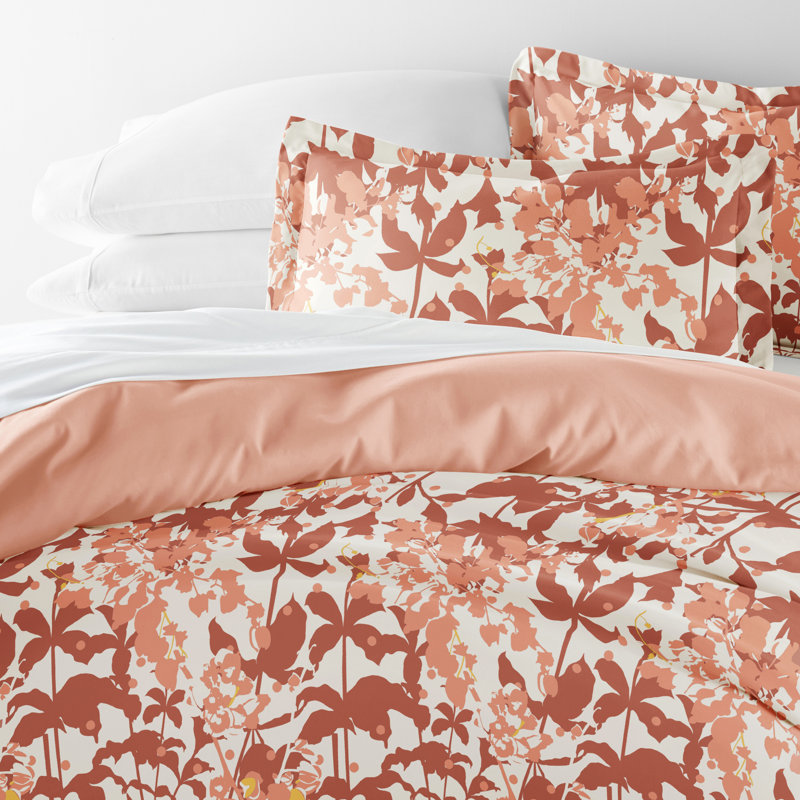 Clay and White Floral Microfiber Full/Queen Duvet Cover Set