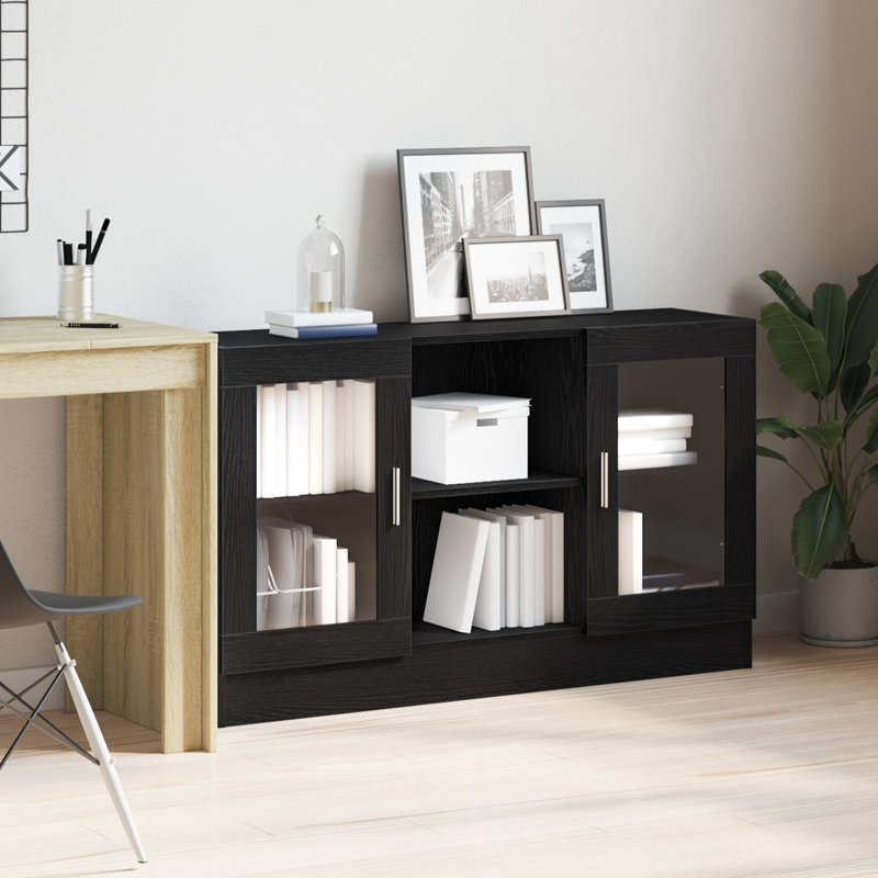 120cm Sideboard, Black Oak, Engineered Wood/Glass