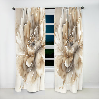 Single Beige Flower IV - Floral Velvet Curtain - 1 Panel