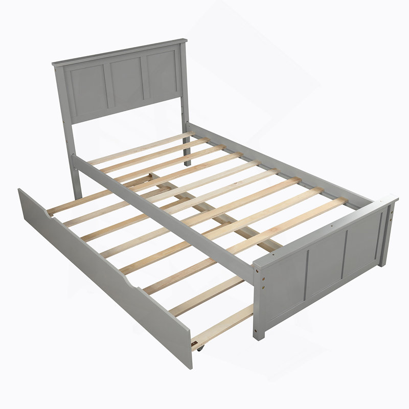 Lit plateforme avec lit gigogne, gris