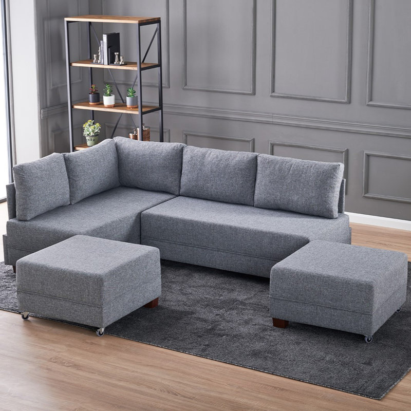Canapé-lit et chaise longue 82,7 po Haleah, 100 % polyester gris, Accoudoir à droite (vu de face)