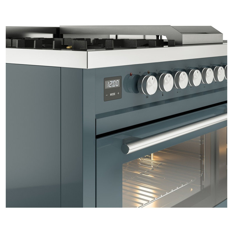 ILVE Professional Plus II 48 cuisinière à double combustible, 5 brûleurs scellés, plaque chauffante (bleu gris), Bleu / gris