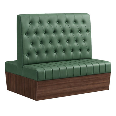 Cabine double L 47 po x H 46 po avec structure en mélamine, dossier en vinyle touffeté à boutons et siège capitonné vert