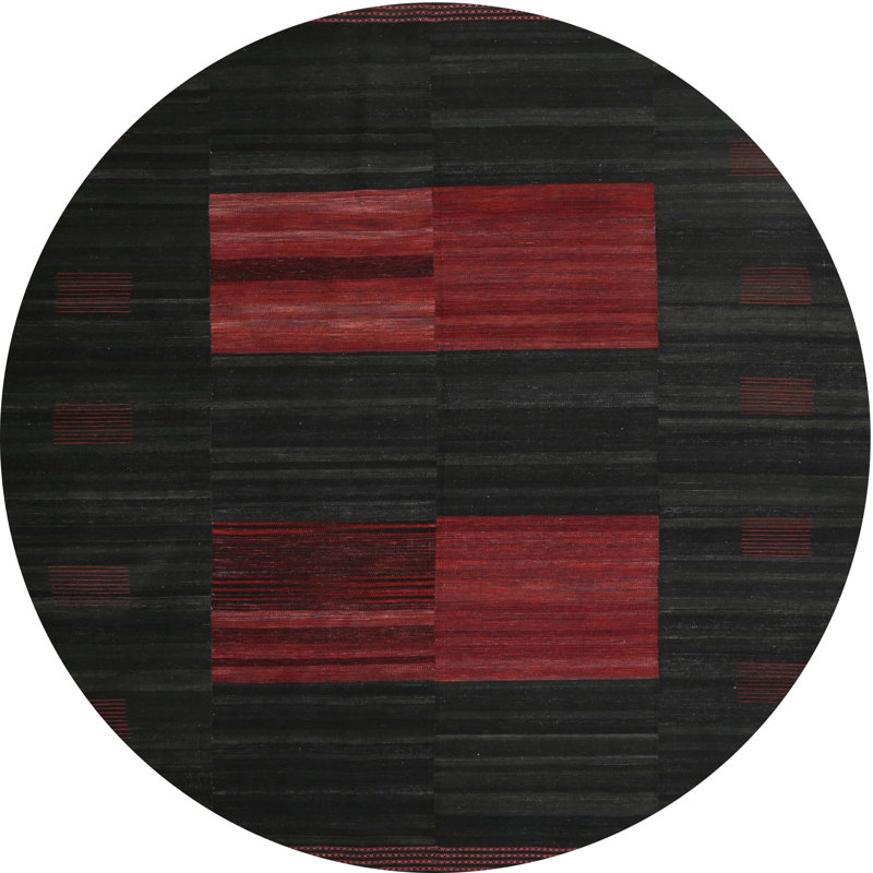 Tapis contemporain noir / rouge, Rond 3 pi