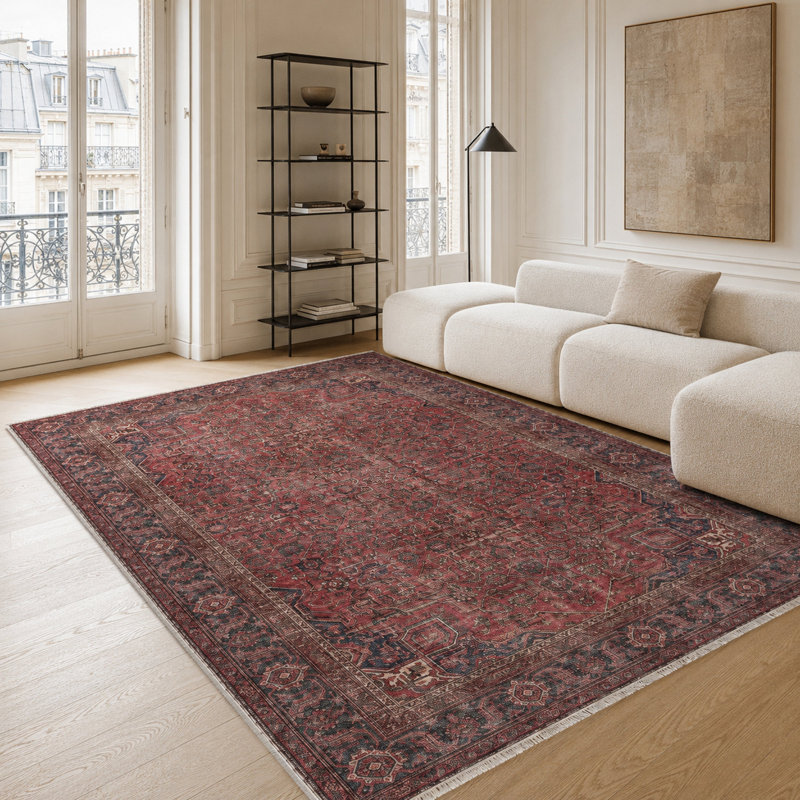 Vintage Look Cotton and Chenille Flatweave Area Rug, 160 cm round