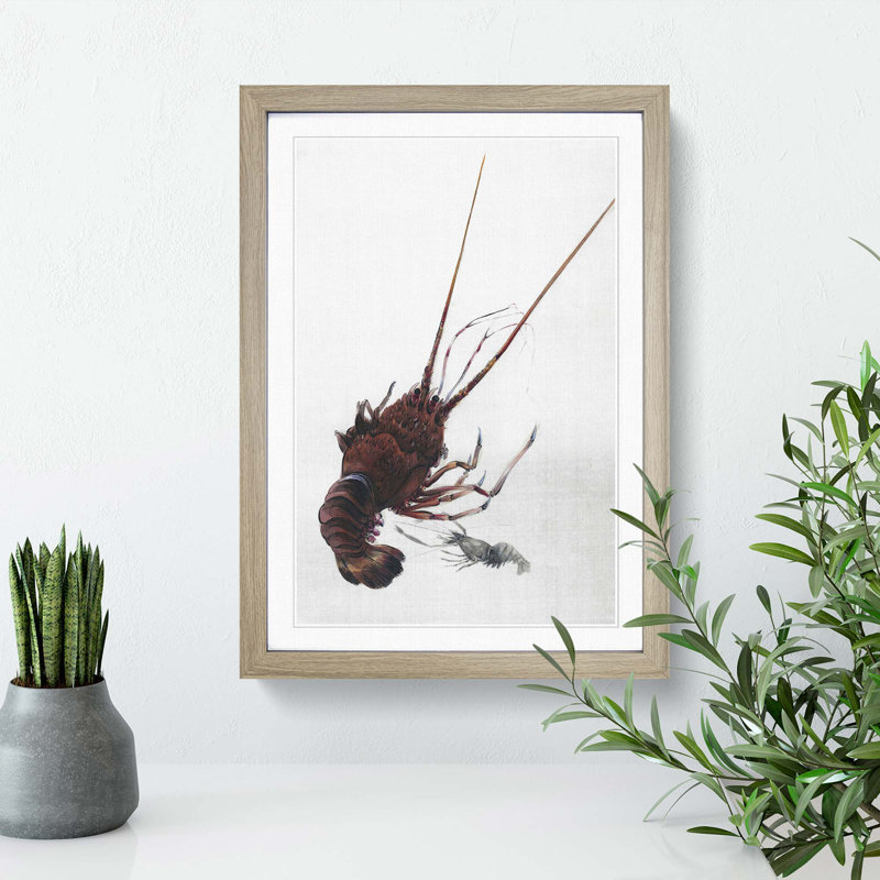 Crayfish by Watanabe Seitei - Picture Frame Painting Print, 87cm H x 62cm W x 2cm D, Oak Framed