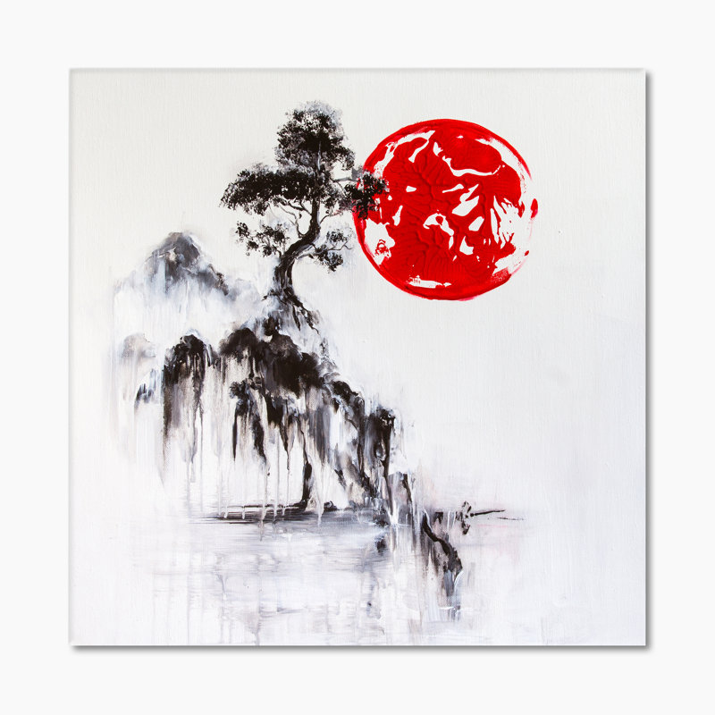 «Chinoiserie Crystal Silence Landscape» - Décoration murale traditionnelle sur toile, H 16 po x l 16 po x P 1 po
