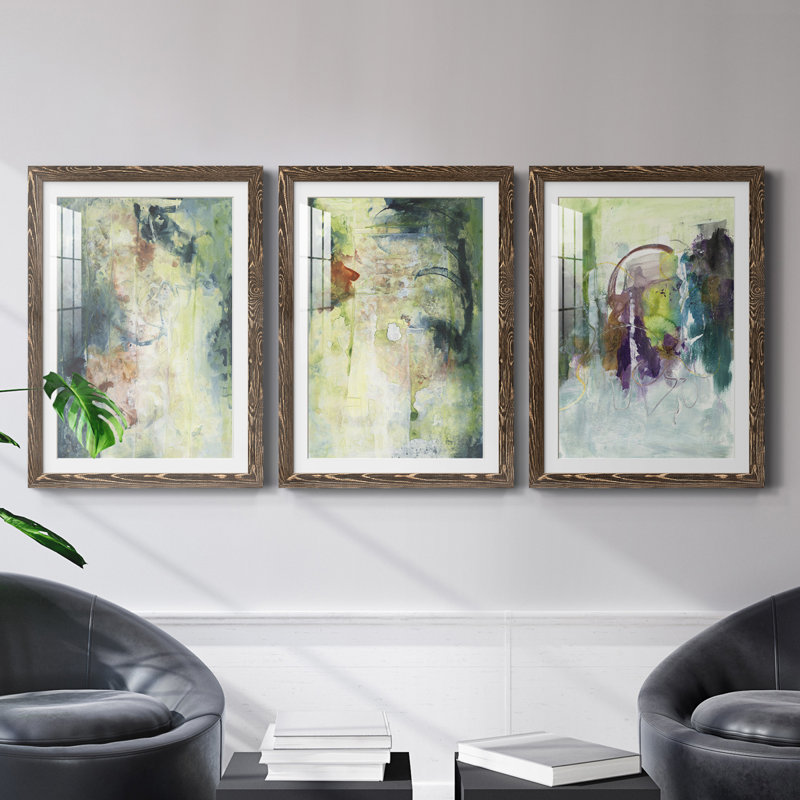 " Nature's Elements I " 3 - Pieces Painting Print, 31.5" H x 47" W x 1.5" D, Walnut