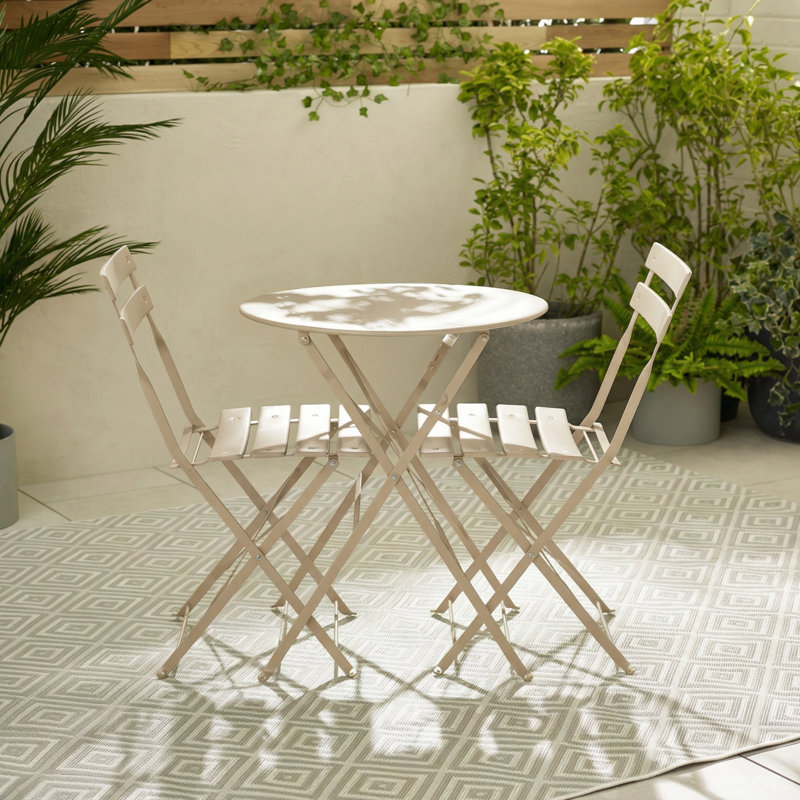 Laster Garden Dining Table Set With 2 Matching Dining Chairs - Patio Bistro Set for Modern Garden, Cream