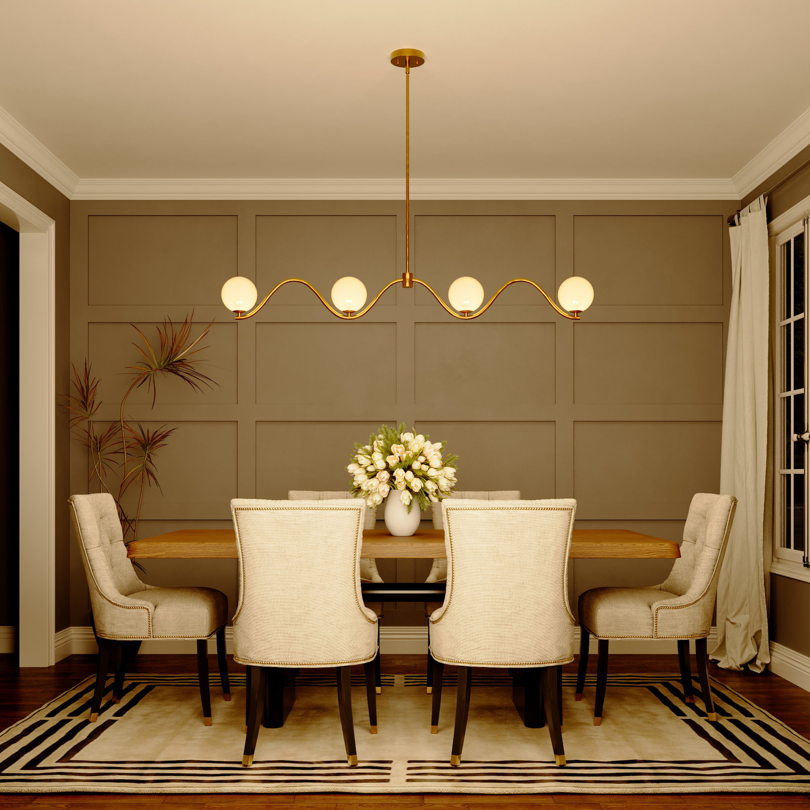 Elegant Dimmable Chandelier, 4, 6.75" H x 53.50" W x 5.10" D