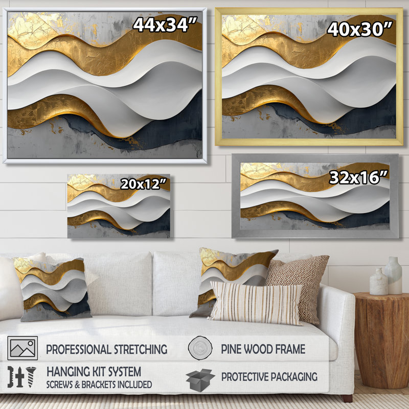 Amaro VI - Abstract Large Wall Art, Cadre flottant, Crème, crème, H 24 po x l 32 po