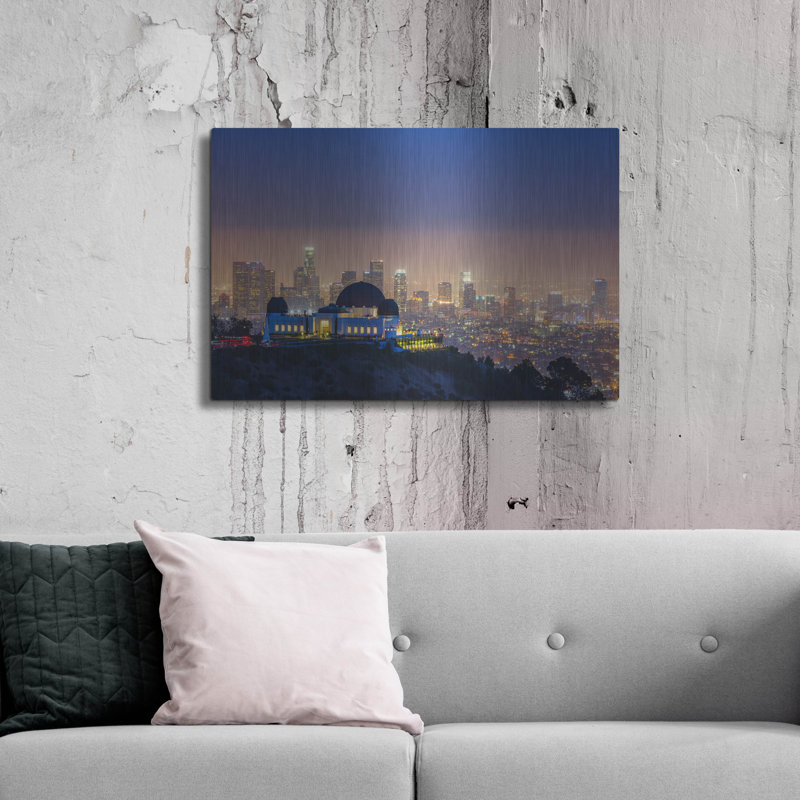 «L A Skyline With Griffith Observer» par Toby Harriman, art mural en métal, H 24 po x l 36 po
