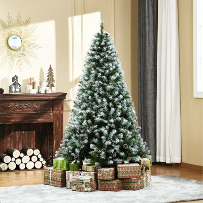 6Ft Unlit Snow-Dusted Full Fir Artificial Christmas Tree With Realistic Branches, 61 Pine Cones And 800 Tips