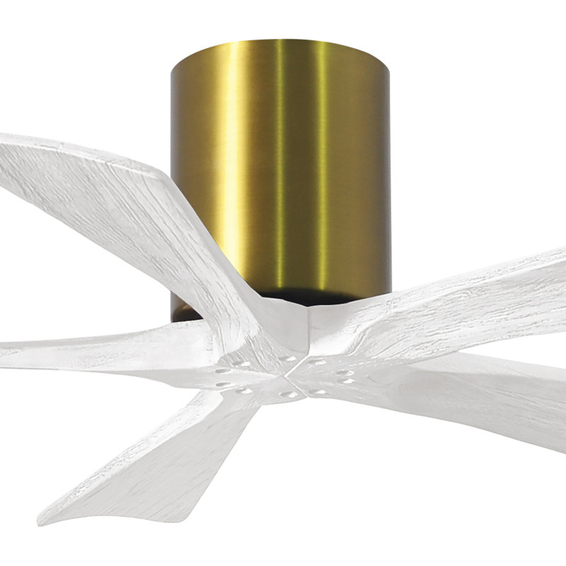 60" Irene 5-Blade Hugger Ceiling Fan with Wall Remote, Brushed Brass, Matte White, 42"