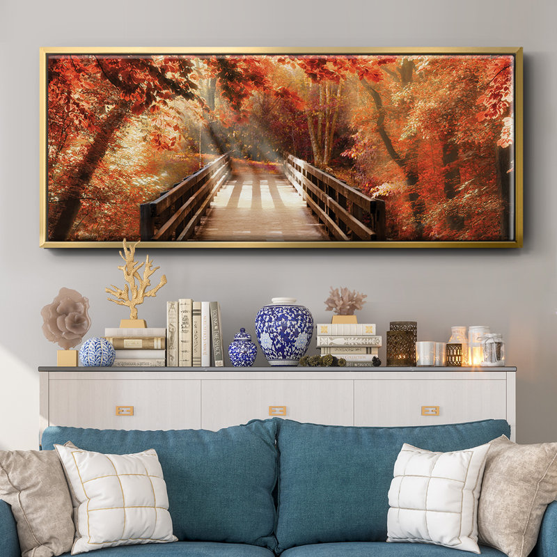 Autumn Bridge- Framed Canvas, 8" H x 20" W