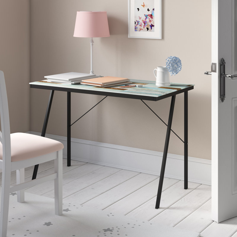 Lalani Glass Top Metal Base Writing Desk