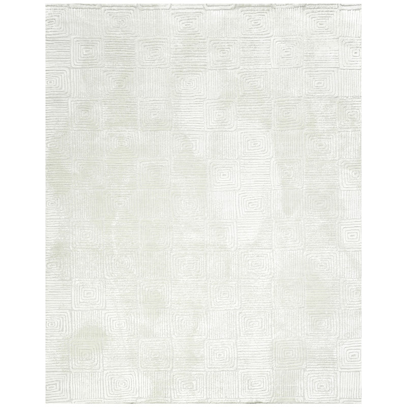Hand Knotted Area Rug in Ivory And White, Rectangle 10' x 14'