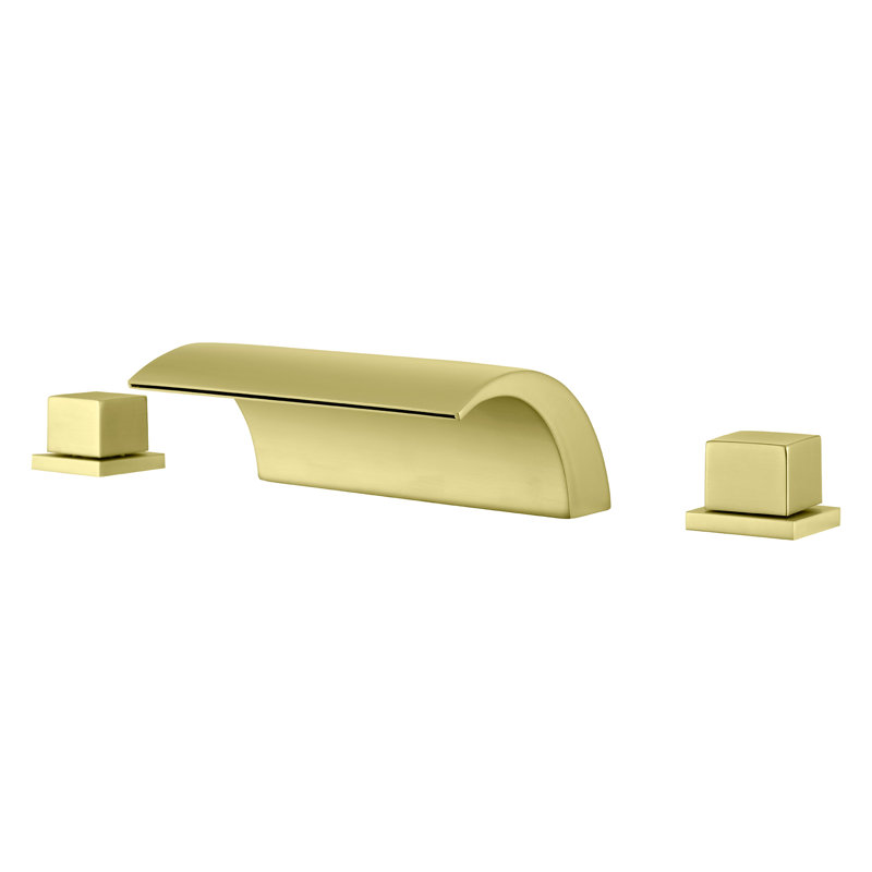 Waterfall 8 In. Widespread Double-Handle Bathroom Faucet Set 3-Holes Vanity Sink, Brushed Gold