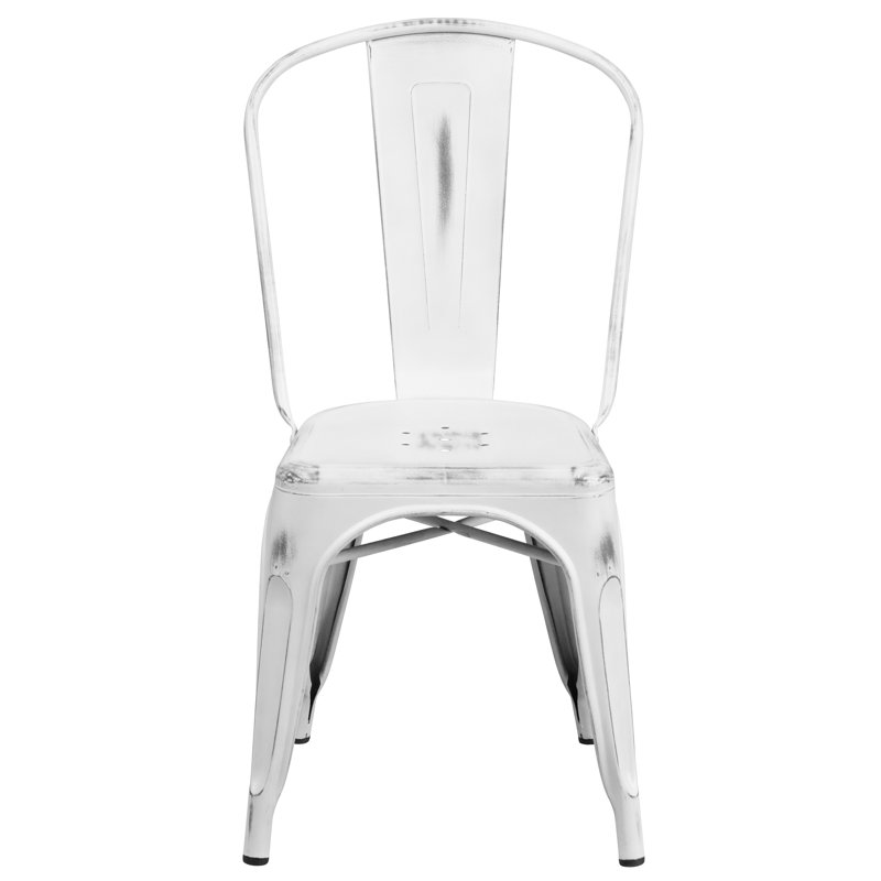 Lily Metal Stackable Side Chair, Distressed White