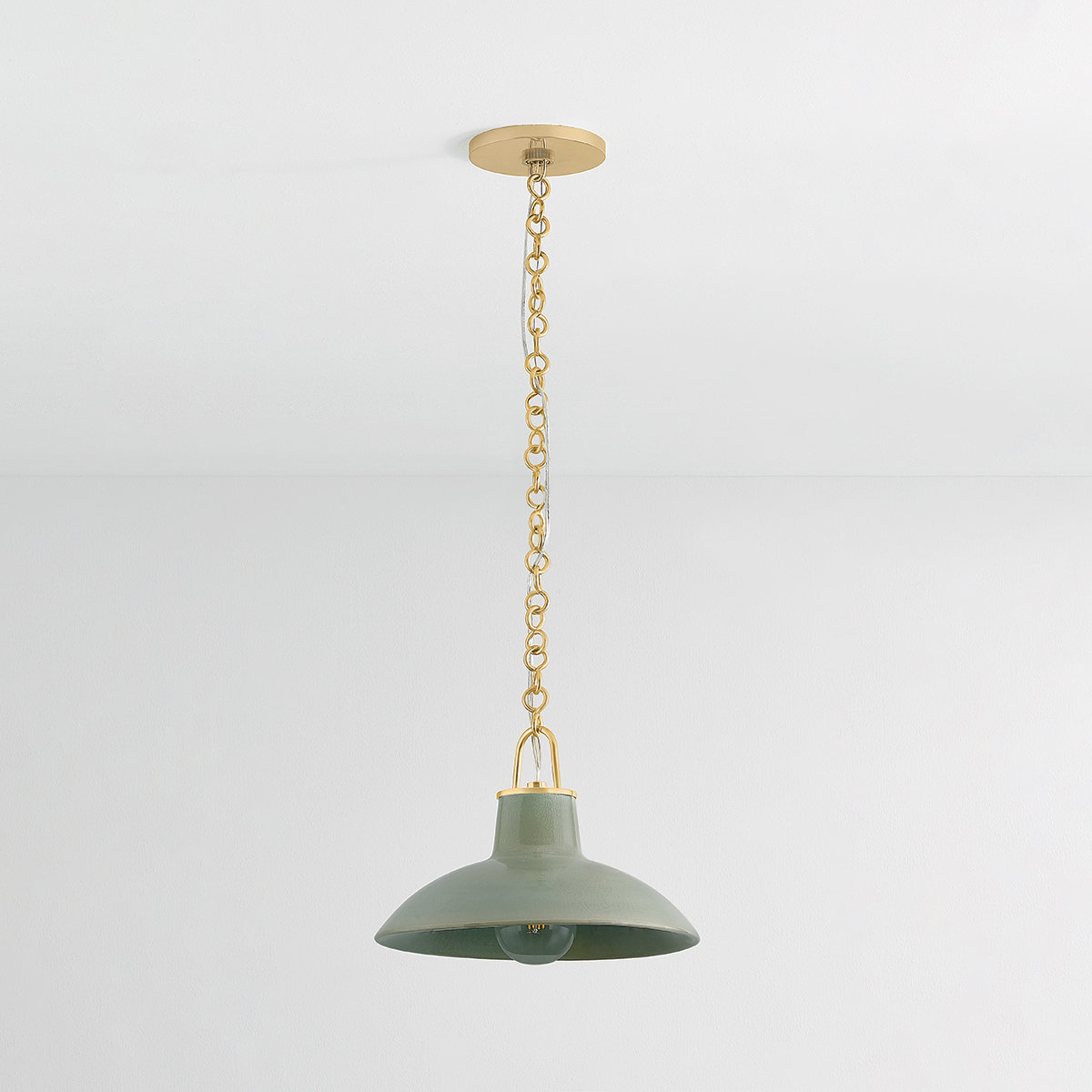 POTTERSVILLE Pendant, Brass, Teal, 10" H x 12.5" W x 12.5" D