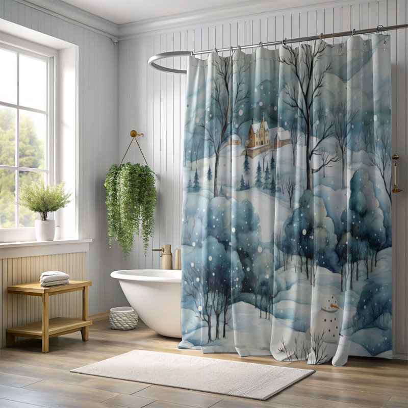 Rideau de douche Premium, H 74 po x l 71 po, Oasis glacée