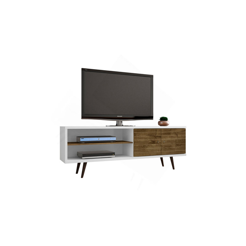 Meuble télé 63 po Liberty en blanc et brun rustique, Brun / Blanc