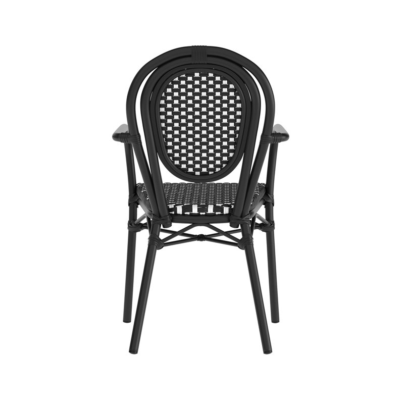Connally All-Weather Commercial Stacking Paris Chair with Metal Frame, Black/White