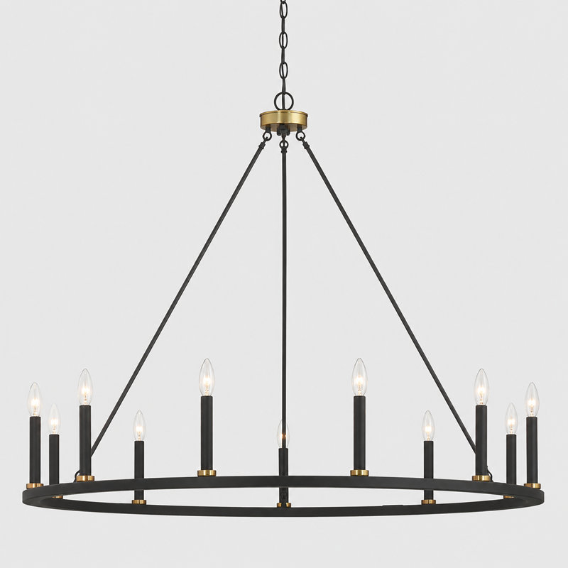 Lustre en roue de chariot à intensité variable de 47 po avec adaptateur de plafond incliné 47 po Adriana