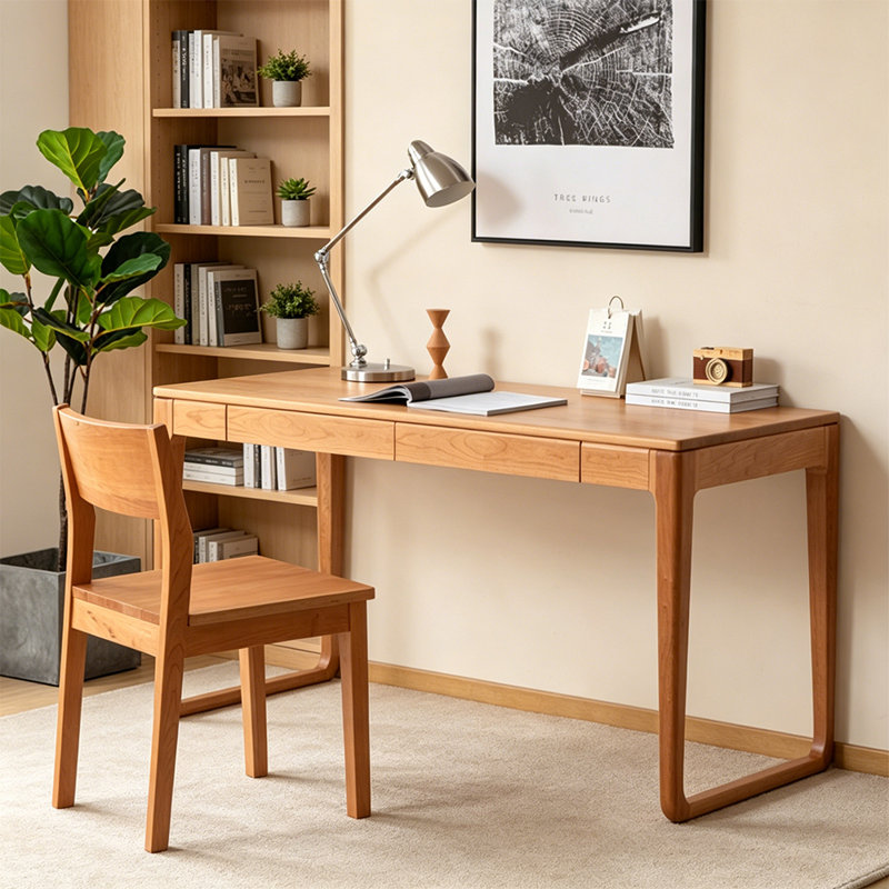 Rectangular Modern Cherry Solid Wood Writing Desk, 29.52" H x 47.24" W x 23.62" D