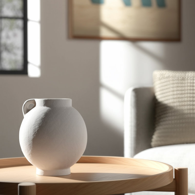 Contemporary Round Vase Handcrafted Terracotta Pottery Modern Sculptural Design Accent Vessel with Artisan Texture and Minimalist Silhouette for Elevated Interior Style and Visual Interest