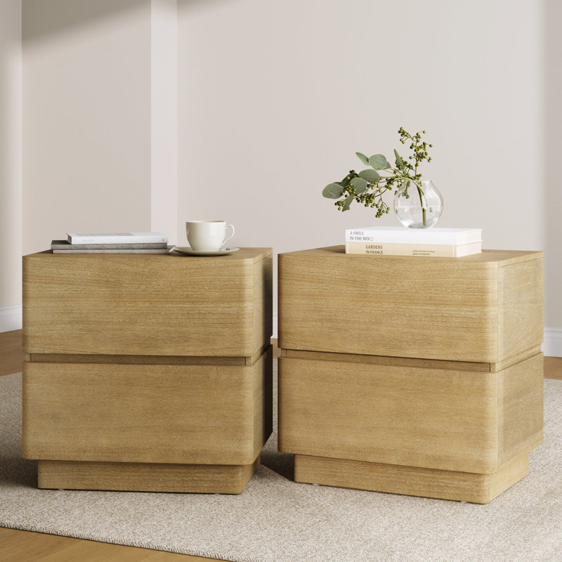 Table de chevet contemporaine en bois massif avec 2 tiroirs, 2