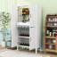 Armoire de cuisine autoportante cannelée avec lumière DEL, étagère en verre, support à vin et tablettes réglables-1620444566