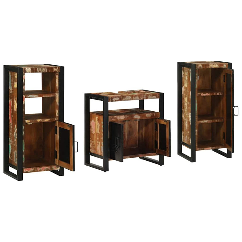 Bathroom Furniture Set With Shelf 3 Pcs Solid Mango Wood, Brown