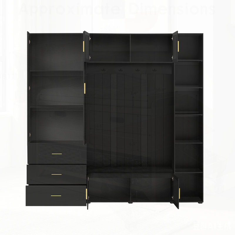 American Style 4-in-1 Hall Tree with Padded Bench, 4 Hooks, and Adjustable Storage Shelves for Entryway Organization