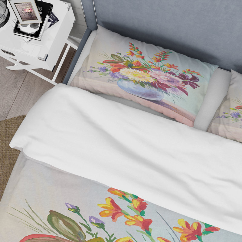 Still Life With Asters On White Flowers In Vase - Ensemble de housse de couette traditionnel - Microfibre de polyester